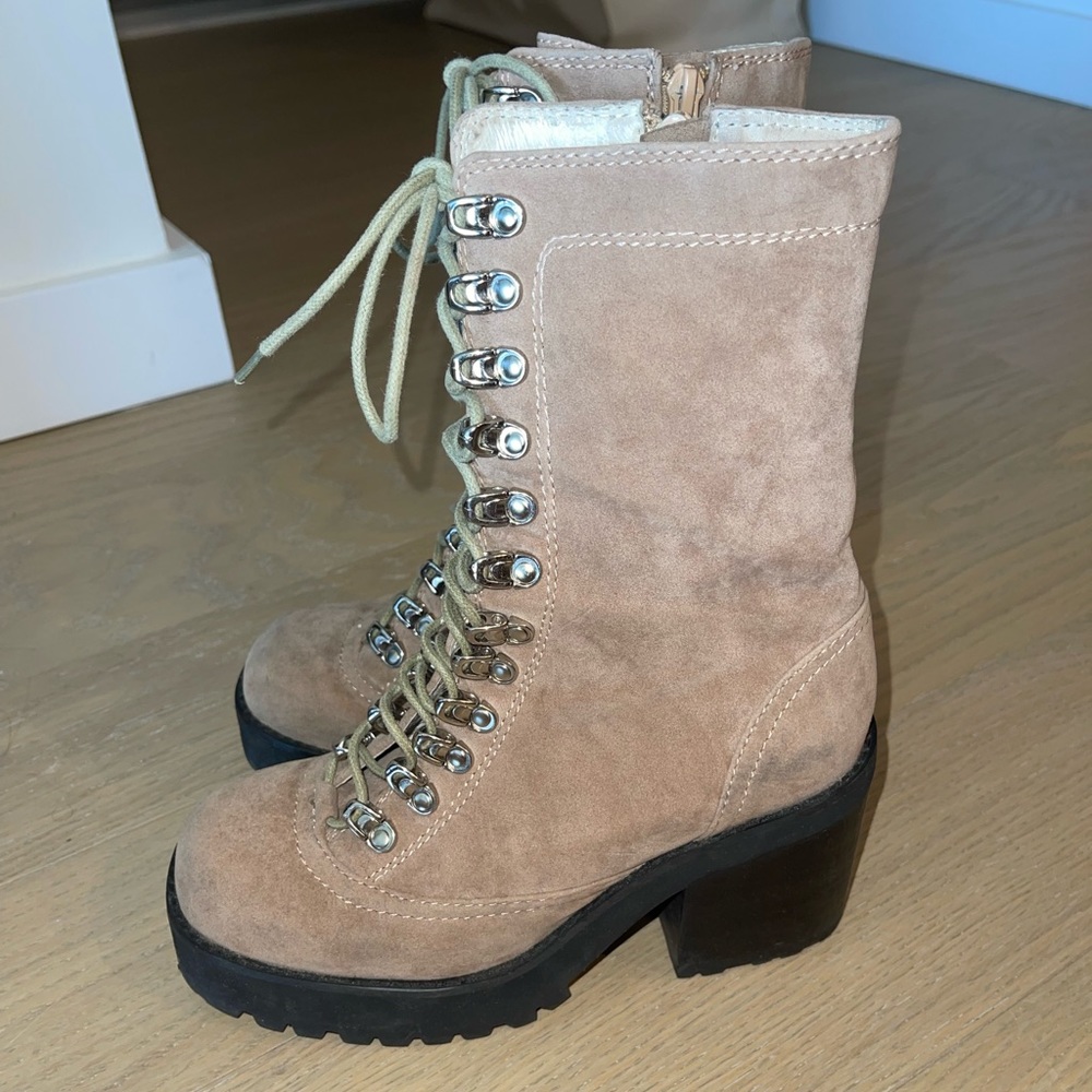 Jeffrey Campbell Tan Suede Lace Up Hiking Boots, size 8